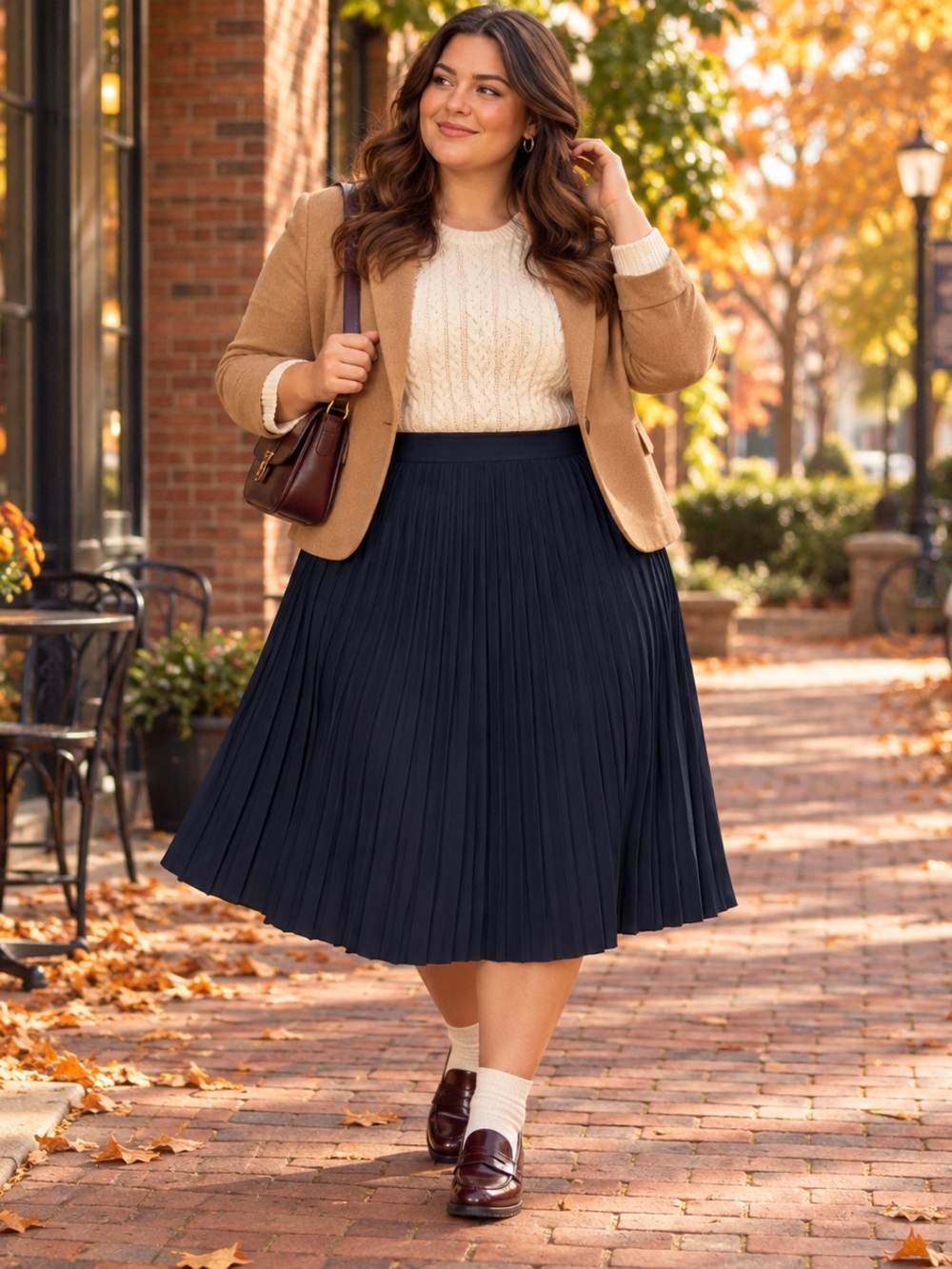 J.Crew Navy Pleated Midi Skirt Size 24 Plus Size Preppy Lined Classic